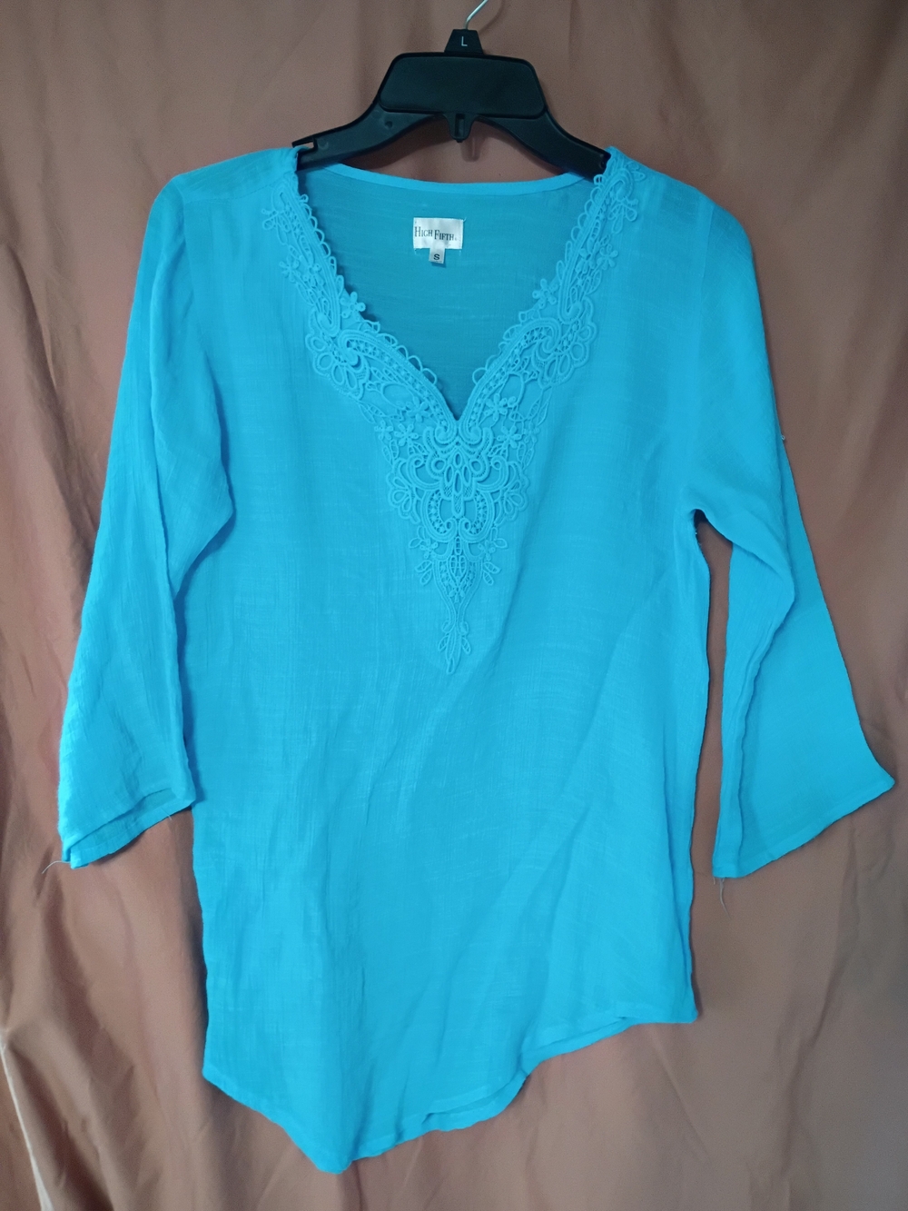 Blue Fish Turquoise Embroidered V-Neck Tunic